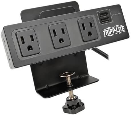 Tripp Lite 3 Outlet Surge Protector Power Strip with Desk Clamp, 10ft. Cord, 510 Joules, 2 USB Charging Ports, Black, $20K Insurance &amp; (TLP310USBC)
