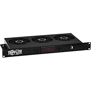 Tripp Lite Blanking Panel with Digital Temperature Sensor and Cooling Fans, 1U Rack Panel, Front Panel LCD for Network Racks (SRFAN1UTEMP)