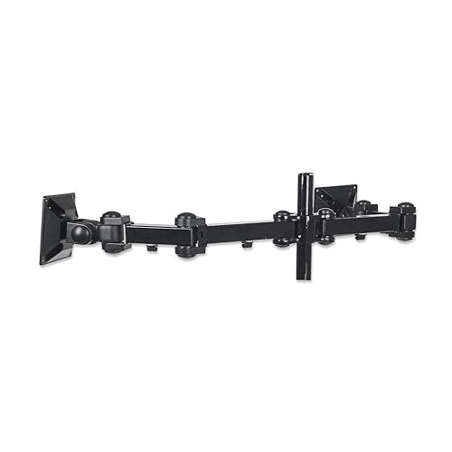 Manhattan Dual Monitor Stand Mount with Double-Link Swing Arms - Supports Two 13 In to 24 Inch Computer Screens up to 13 lbs., 180 Tilt / 180 Rotation, Clamp Mounting, Black - 420808