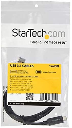 StarTech.com USB to USB C Cable - 3 ft / 1m - 10 Gbps - USB-C to USB-A - USB 2.0 Cable - USB Type C (USB31AC1M),Black