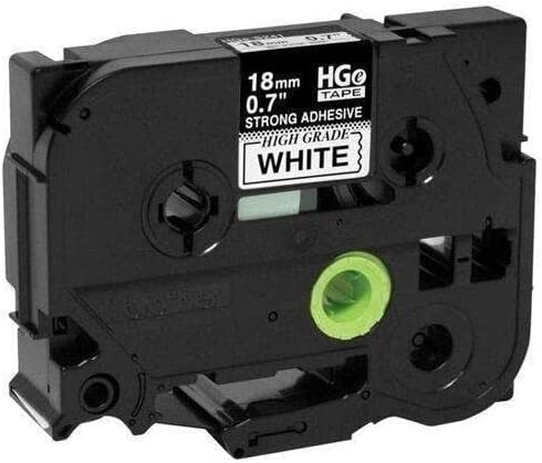 Brother 18mm (0.7") Black on White HGe Tape with Standard Adhesive 8m (26.2 ft) - 5 Pack