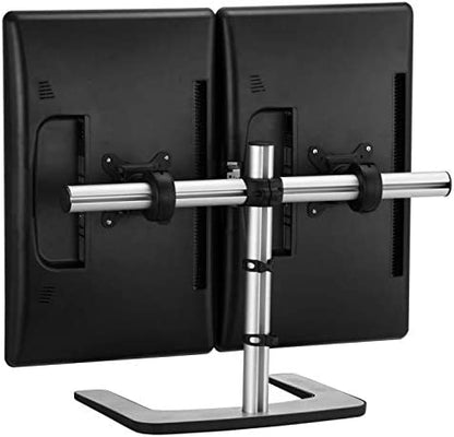Atdec VFS-DH Dual Freestanding Horizontal Desk Monitor Mount (Supports two displays horizontally up to 27?) with horizontal or vertical orientation, swivelling heads and QuickShift mechanism, Silver,Polished Silver