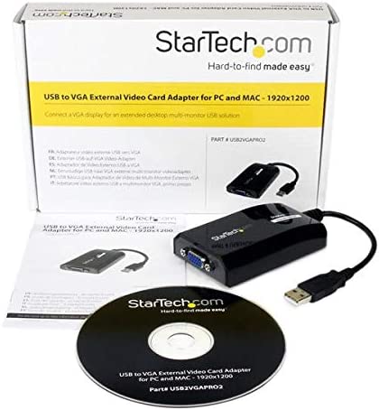 StarTech.com USB to VGA Adapter - 1920x1200 - External Video &amp; Graphics Card - Dual Monitor - Supports Mac &amp; Windows and Mirror &amp; Extend Mode (USB2VGAPRO2),Black USB 2.0 to VGA (DL Certified)