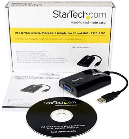 StarTech.com USB to VGA Adapter - 1920x1200 - External Video &amp; Graphics Card - Dual Monitor - Supports Mac &amp; Windows and Mirror &amp; Extend Mode (USB2VGAPRO2),Black USB 2.0 to VGA (DL Certified)