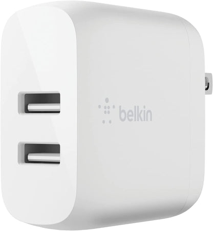Belkin 24W Dual Port USB Wall Charger - Lightning Cable Included - iPhone Charger Fast Charging - USB Charger Block for Power Bank, iPhone 14, iPhone 13, iPhone 12, iPhone 11, iPad Pro, Samsung &amp; more