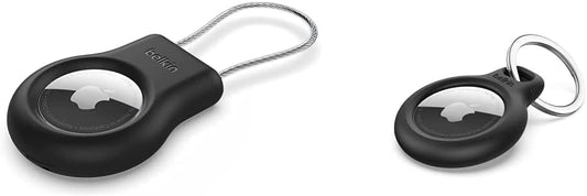 Belkin AirTag Case with Wire Cable, Secure Holder Protective Cover for Air Tag,Black &amp; AirTag Case with Key Ring, Secure Holder Protective Cover for Air Tag with Scratch Resistance Accessory - Black Black Case + Casewith Key Ring