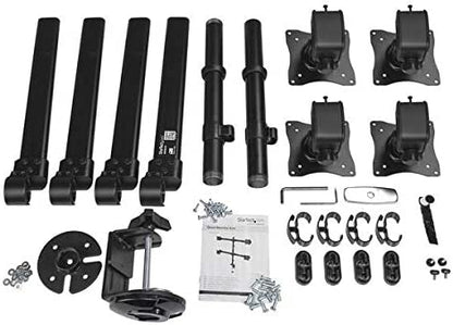 StarTech.com Desk Mount Quad Monitor Arm - Ergonomic VESA 4 Monitor Mount 2x2 up to 27" - Articulating &amp; Height Adjustable Pole Mount - Tilt/Swivel/Rotate LCD/LED Screen - Clamp/Grommet (ARMQUAD) Desk &amp; Grommet Clamp Black