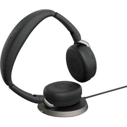 Jabra Evolve2 65 Flex Stereo Headset with Bluetooth, Wireless Charging Pad - Noise-Cancelling ClearVoice Technology & Hybrid Active Noise Cancellation - Certified for Microsoft Teams - Black USB-C MS Teams