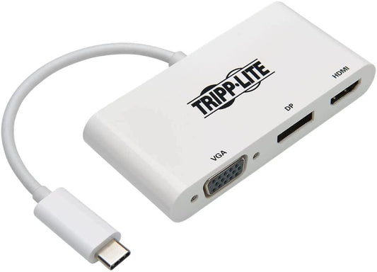 Tripp Lite USB C to HDMI/DisplayPort/VGA Adapter (M/F), USB 3.1 Gen 1, Thunderbolt 3 to HDMI/DisplayPort/VGA, 4K Adapter, White (U444-06N-HVDPW)