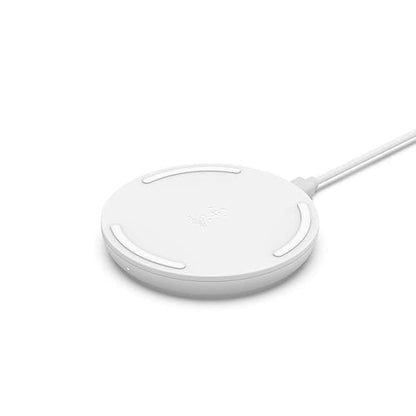 Belkin BoostCharge 10W Fast Wireless Charger Pad, with Included QuickCharge 3.0 Wall Charger and Cable and Case Compatible for iPhones, Galaxy, Pixel and Other Qi Enabled Devices - White White 10W Pad Charger Pad