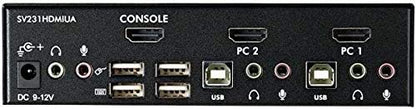 StarTech.com 2 Port USB HDMI KVM Switch with Audio and USB 2.0 Hub - 1080p (1920 x 1200), Hotkey Support - Dual Port Keyboard Video Monitor Switch (SV231HDMIUA) 2 Port | 1 Monitor USB 2.0