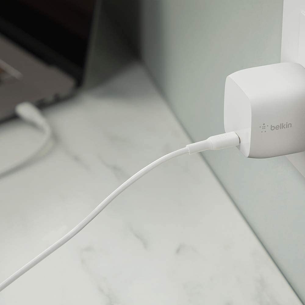 Belkin USB-PD GaN Charger 30W(USB-C Fast Charger for iPhone,MacBook Air,iPad Pro,Pixel, Galaxy, More) iPhone Fast Charger, USB-C Power Delivery with 1M(3.3ft) PVC USB-C to Lightning Cable (WCH001dq) Includes PVC USB-C to Lightning Cable