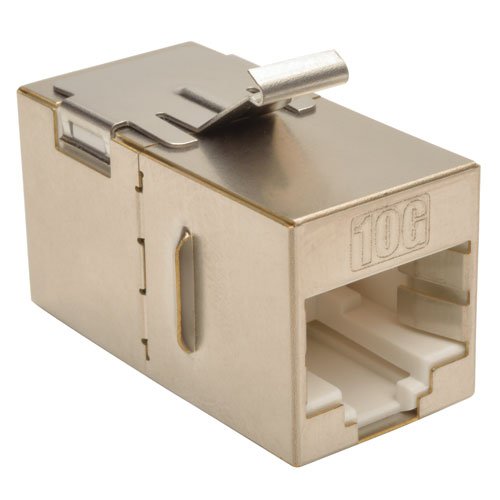 Tripp Lite Cat6a Straight Through Modular Shielded in Line Snap in Coupler (N235-001-SH-6A), Silver Cat6a Shielded