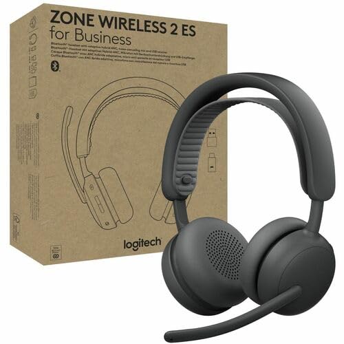 Logitech Zone Wireless 2 ES for Business - Noise-Canceling Wireless Headset with Adaptive Hybrid ANC, Bluetooth, USB-C & USB-A, Zoom & Google Certified - Graphite