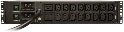 Tripp Lite Metered PDU, 30A, 18 Outlets (16 C13 &amp; 2 C19), 208/240V, L6-30P, 12 ft. Cord, 2U Rack-Mount Power, TAA (PDUMH30HV) Black Metered Outlet