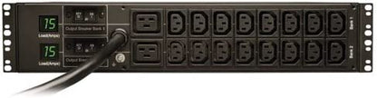 Tripp Lite Metered PDU, 30A, 18 Outlets (16 C13 &amp; 2 C19), 208/240V, L6-30P, 12 ft. Cord, 2U Rack-Mount Power, TAA (PDUMH30HV) Black Metered Outlet