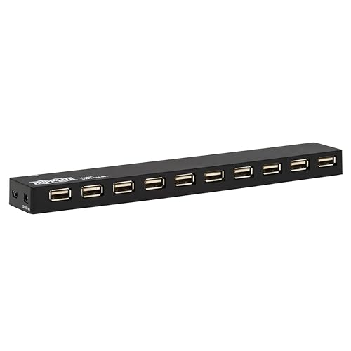Tripp Lite 10-Port USB-A Hub - USB 2.0, Up to 480 Megabytes per Second, Plug-and-Play No Software, International Plug Adapters for North America, UK, EU, & Australia - 3-Year Warranty (U223-010-INT) 10-Port, USB 2.0