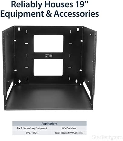 StarTech.com 8U Open Frame Wall Mount Network Rack w/ Built in Shelf - 2-Post Adjustable Depth (12" to 18") Equipment Rack - 75.2lbs (WALLSHELF8U) 17.6"x19.1"x12.1" Adjustable Depth w Shelf