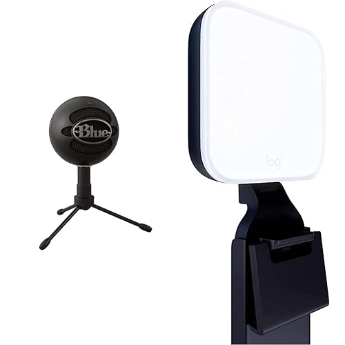 Logitech Blue Snowball iCE USB Microphone for PC, Mac, Gaming, Recording, Streaming, Podcasting-Black Litra Glow Premium LED Streaming Light with TrueSoft, Adjustable Monitor Mount Mic + Monitor Light Black
