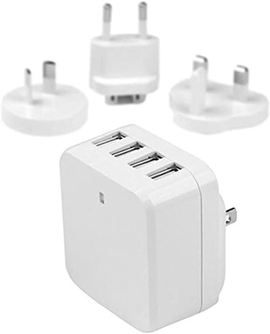 StarTech.com 4-Port Travel USB Wall Charger - 34W/6.8A International Travel Adapter - White - Portable USB Charging Station (USB4PACBK) White 4 ports