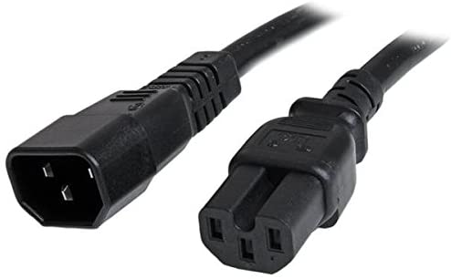 StarTech.com 3ft (1m) Heavy Duty Extension Cord, IEC 320 C14 to IEC 320 C15 Black Extension Cord, 15A 125V, 14AWG, Heavy Gauge Power Extension Cable, Heavy Duty AC Power Cord, UL Listed (PXTC14C153) 3 ft / 1m 14 AWG