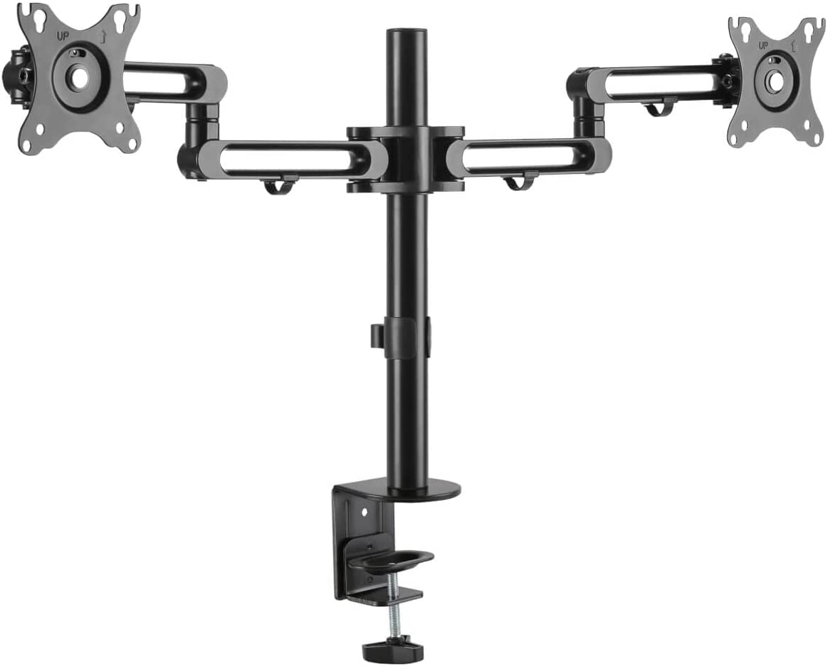 Tripp Lite Dual Monitor Full-Motion Flex-Arm, 13-27 inch Displays, Desktop Clamp Mount, VESA-Compliant, 360-Degree Rotation for Portrait/Landscape, 90-Degree Swivel, 5-Year Warranty (DDR1327SDFC-1)