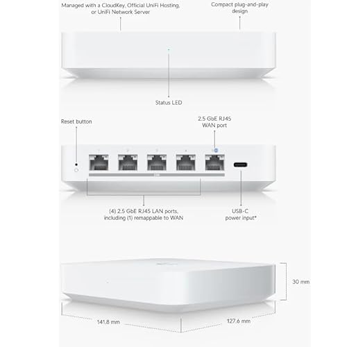 Ubiquiti Gateway Max Router - 4 Ports - 4 RJ-45 Port(s) - 1 WAN Port(s) - Slots2 GB - 2.5 Gigabit Ethernet