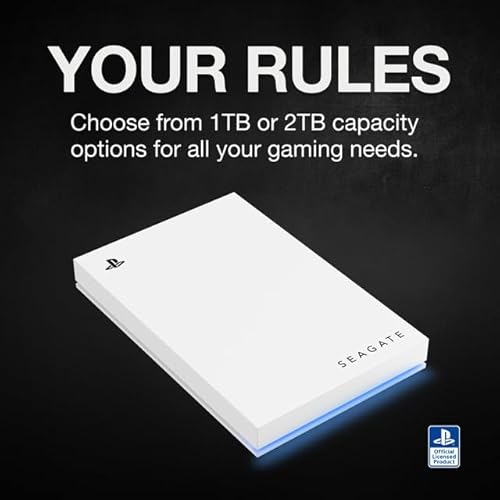 Seagate Game Drive for PS5 External SSD 2TB Solid State Drive - USB 3.2 Officially Licensed White with Blue LED Lighting (STMH2000100)