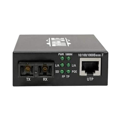 Tripp Lite Singlemode Fiber Media Converter, Fiber to Ethernet Converter, Gigabit, POE+, 10/100/1000 SC, 1310 nm, 20 km (N785-P01-SC-SM1) Singlemode 20 km (12.4 mi) SC / Singlemode
