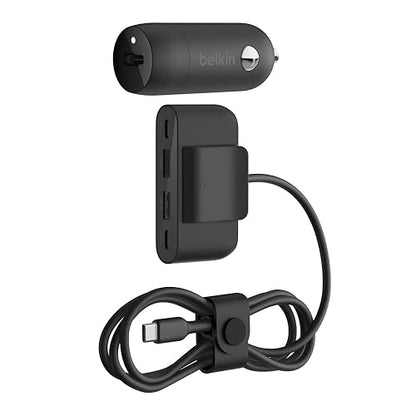 Belkin Boost?Charge™ 30W Fast Car Charger, USB-C Power Delivery Port, 4-Port USB Power Extender, Universal Compatibility for iPhone 16, Galaxy S25, Note Series, Nintendo Switch 2 and More - Black
