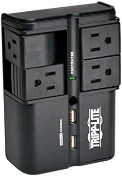 TRIPP LITE 4 Rotatable Outlet Surge Protector Power Strip, Wall Tap, 2 USB Charging Ports, Black