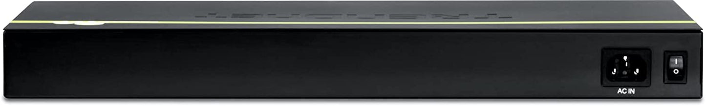 TRENDnet - TEG-S16G 16-Port Unmanaged Gigabit GREENnet Switch, TEG-S16G, 16 x RJ-45 Ports, 32 Gbps Switching Capacity, Fanless, Rack Mountable, Network Ethernet Switch, Lifetime Protection Black 16-Port Metal Rack Mount
