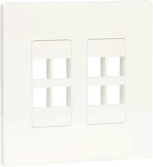 TRIPP LITE 8-Port Universal Keystone Double-Gang Wall Plate, 2-Gang Faceplate, Adaptable, TAA, White (N080-208) 8-Port Wall-Plate