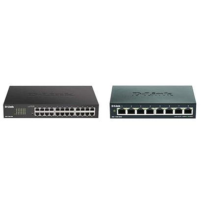 D-Link Ethernet Switch, 24 Port Gigabit Easy Smart Managed Network Internet Desktop or Rack Mountable (DGS-1100-24V2), Black & 8-Port Gigabit Smart Managed Desktop Switch