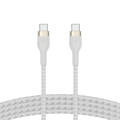 Belkin BoostCharge Pro Flex Braided USB-C to USB-C Charger Cable (2M/6.6FT), USB-IF Certified Power Delivery PD Fast Charging Cable for iPhone 15 Series, MacBook Pro, iPad Pro, Galaxy S23, S22 - White 6.6 ft Cable White