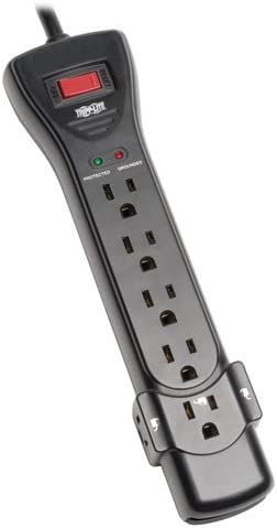 Tripp Lite 7 Outlet Surge Protector Power Strip, Extra Long Cord 25ft, Right-Angle Plug, Black, Lifetime Limited Warranty &amp; $75K INSURANCE (SUPER725B) 25ft Cord (Black) Power Strip