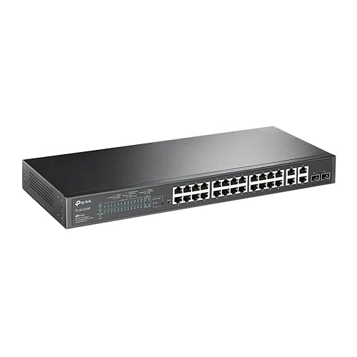 TP-Link JetStream 24-Port 10/100Mbps + 4-Port Gigabit Smart Switch with 24-Port PoE+ (TL-SL2428P) - SDN Integrated, Cloud Access & Omada App 28 Port w/ 24 PoE+ Port