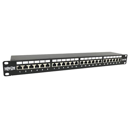 Tripp Lite 24-Port Cat6a Shielded Patch Panel, RJ45, 10 Gbps, STP, 110 Punch Down, 1U Rackmount Standard 19-inch, TAA Compliant, (N252-024-6A-SH)