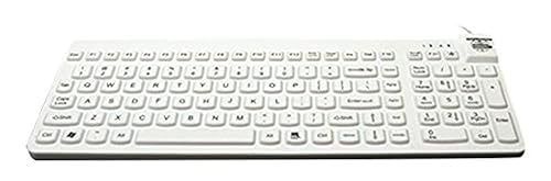 Man & Machine Low Profile Premium Waterproof Disinfectable Keyboard - Cable Connectivity - USB Interface - English, French - Computer - PC, Mac - Industrial Silicon Rubber Keyswitch - White