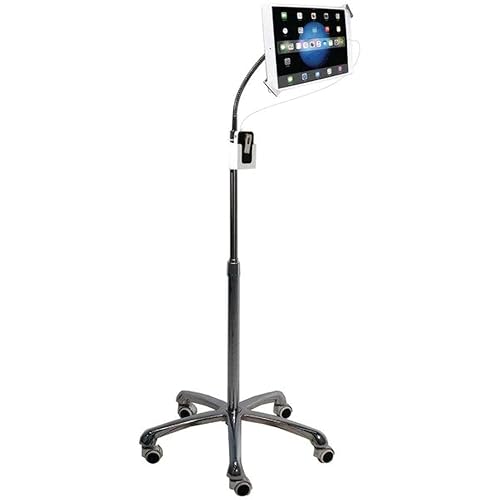 Gooseneck Floor Stand - CTA Heavy-Duty, Secure and Height-Adjustable Gooseneck Floor Stand for iPad 7th/ 8th/ 9th Gen 10.2", iPad Air, Surface Pro 4, & Other 7-13" Tablets, (PAD-SHFS) - Silver