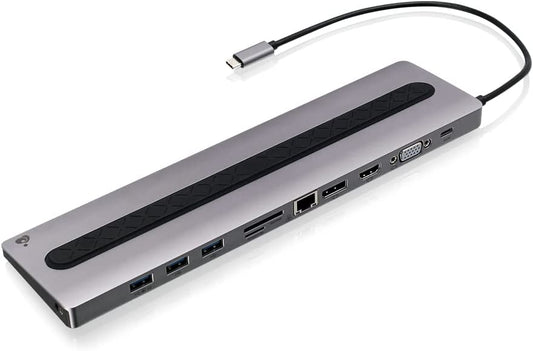 IOGEAR USB-C 8 Port Low Profile Docking Station - 4K@30Hz - 1 HDMI - 1 DisplayPort - 1 VGA - 1 Ethernet - 3 USB 3.0 A Ports - 1 USB-C 100W Charging Only - Card Reader Slot - 1 3.5mm - GUD3C02B Pro 100 Ultra-Slim Station Docking Station