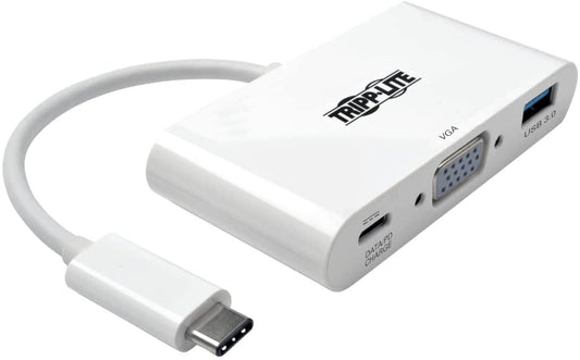 Tripp Lite USB C to VGA Multiport Video Adapter Converter 1080p w/ USB-A Hub, &amp; USB-C PD Charging, Thunderbolt 3 Compatible, USB Type C, USB-C, USB Type-C (U444-06N-VU-C) VGA, Charging Port + Hub