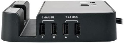 Tripp Lite 2 Outlet Surge Protector Charging Station, 4 USB Charging Ports, 6ft. Cord, $50K Insurance &amp; Lifetime Warranty (TLP26USBB) 2 Outlet + USB + 6ft Cord Charging Station