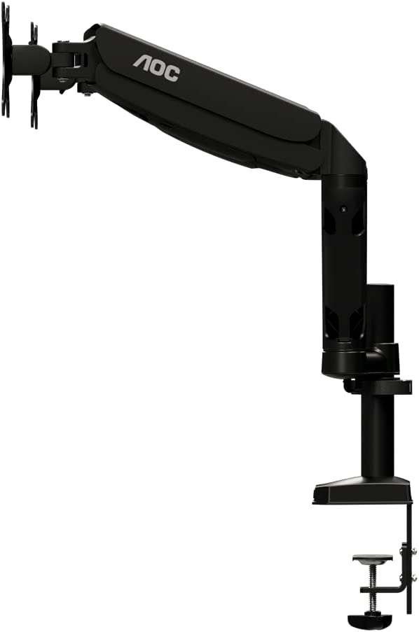 AOC AD110D0 - Dual Computer Monitor Arm Mount, Gas Struts Supporting up to 19.4 lbs and up to 27" on Each arm. Grommet and C-clamp mounts Included. Easy Swivel, tilt, Rotate for Ergonomic Setup.