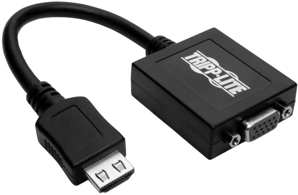Tripp Lite HDMI to VGA Adapter, 3.5mm Audio Port, 1080p Video, Built-In 6” HDMI cable, for use with Computers, Laptops, Chromebooks, Raspberry Pi Projectors &amp; More (P131-06N), Black HDMI to VGA + Audio