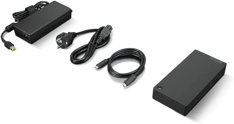 Lenovo - USB-C Dock (Windows Only) - 65W with 90W Power Adapter Attached - Univ Support for Most Win 10 and Above USB-C Notebooks - Multi 4K @ 60 Hz - 2 DP, 1 HDMI, USB-C, USB-A - Black - 40B50090US