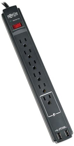 Tripp Lite 6 Outlet Surge Protector Power Strip 6ft Cord 990 Joules Dual USB Charging &amp; INSURANCE (TLP606USBB)