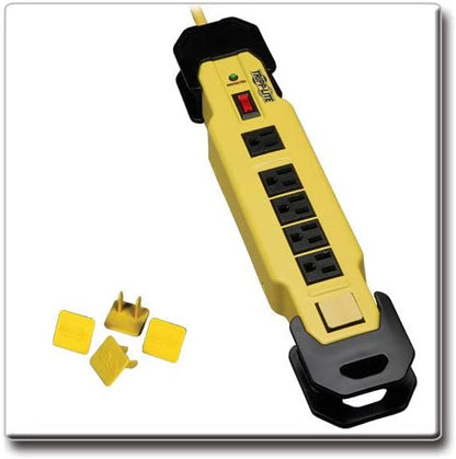 Tripp Lite 6 Outlet Industrial Safety Surge Protector Power Strip, 15ft Cord, Cord Wrap &amp; Hang Holes, Metal, Lifetime Limited Warranty &amp; $75K INSURANCE (TLM615SA) Black/Yellow 15.ft