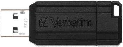Verbatim 64GB PinStripe Retractable USB 2.0 Flash Thumb Drive with Microban Antimicrobial Product Protection – Black Single 64 GB