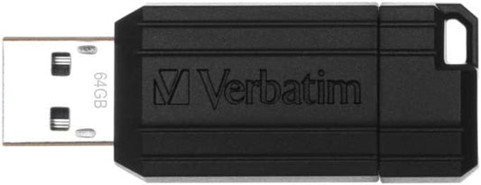 Verbatim 64GB PinStripe Retractable USB 2.0 Flash Thumb Drive with Microban Antimicrobial Product Protection – Black Single 64 GB